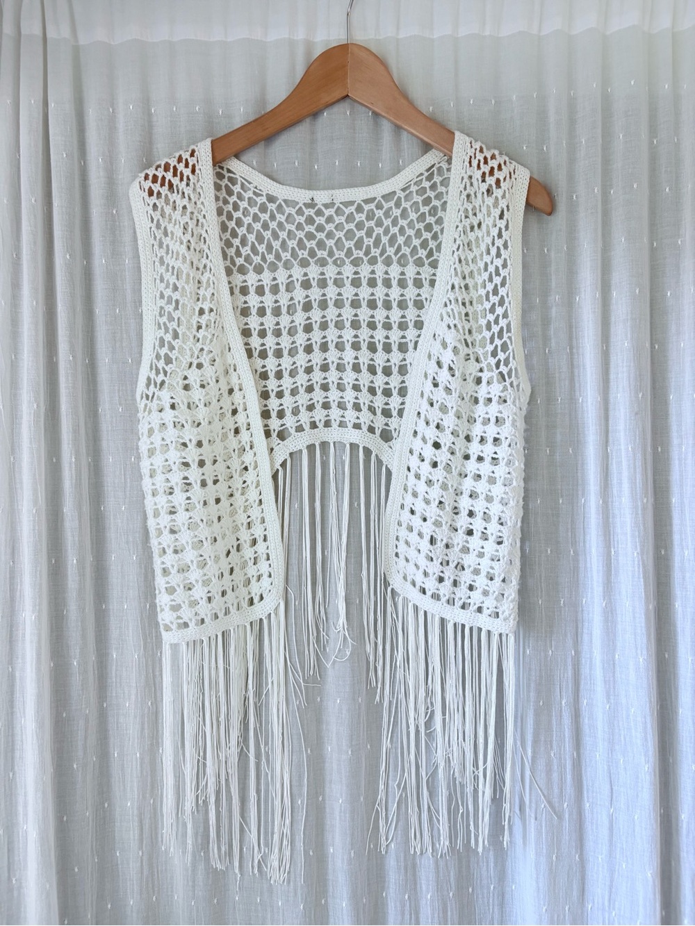 Crochet Fringe Vest in White